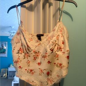 Floral Lace Trim Crop Top
